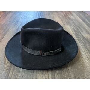 MHT Western Black 100% Wool Cowboy Cowgirl Hat Leather Band Size XL - 7 5/8